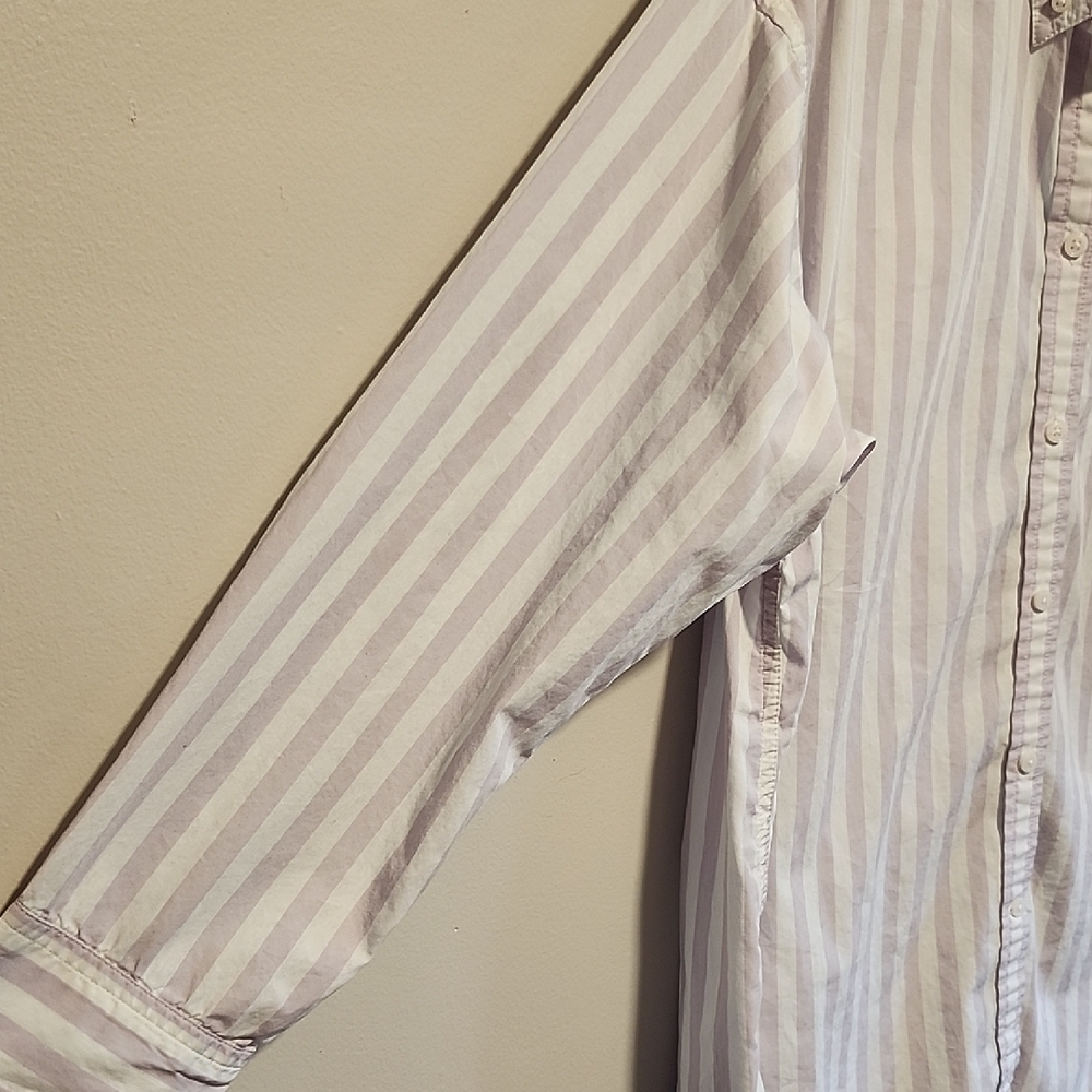 J. Crew Preppy Pastel Light Lavender White Relaxed Fit Striped Button Up 10 - Picture 5 of 8
